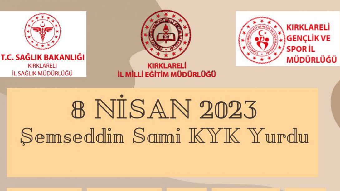 Kırklareli Milli Eğitim Müdürlüğü Ar- Ge Birimi olarak Şemseddin Sami KYK Yurdunda misafir edilen afete maruz kalan vatandaşlarımıza yönelik gerçekleştirilmesi planlanan 8 Nisan Etkinlikleri